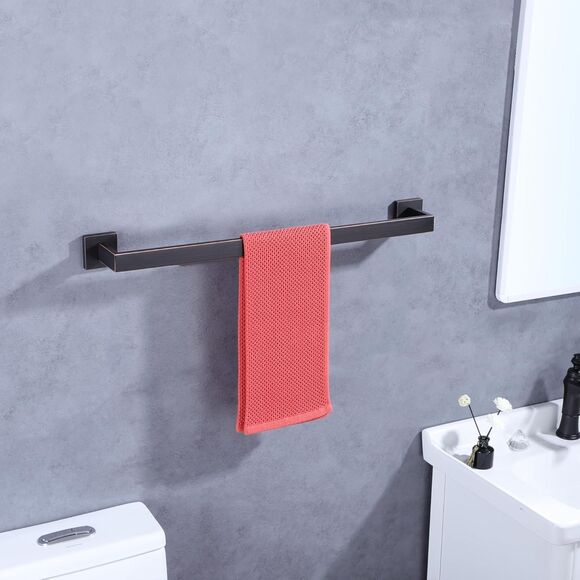 Towel Bar for Bathroom, 24" Hand Towel Holder Rod with Metal, Black Towel Racks - Picture 5 of 11